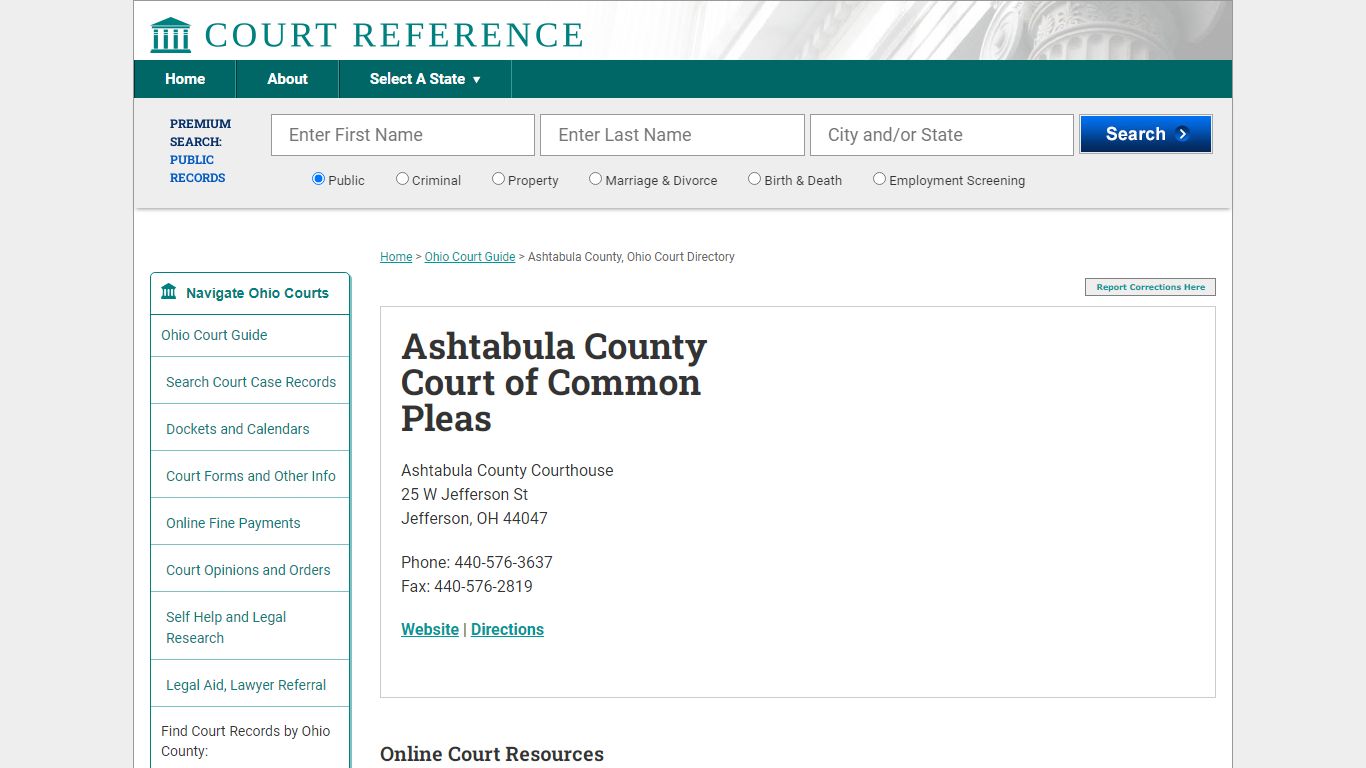 Ashtabula County Court of Common Pleas - CourtReference.com